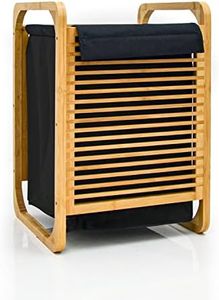 DuneDesign 50 Litres Panier à Linge Bambou avec Couvercle - 40x36x57 Corbeille à Linge avec Sac à Linge Sale - Meuble Salle de Bain Panier à Linge Bois - Bac à Linge Sale Rangement Panière à Linge
