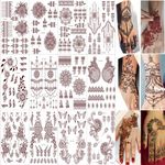 XMASIR 12 Sheets Bronze Henna Temporary Tattoo Stickers, Tattoo stencils for Women Adult Girls Festival Party