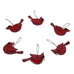 Wooden Cardinal Ornaments, Christmas Tree Décor, Set of 6 Assorted Designs, 5 Inches