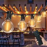 Outdoor String Lights with Remote, 60FT Dimmable Patio Lights with 30+3 G40 Shatterproof Edison Bulbs, Waterproof Connectable Globe Hanging Lights for Backyard Balcony Gazebo Party Decor, E12 Socket