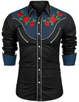 COOFANDY Mens Shirt Western Casual Long Sleeve Cowboy Embroidered Button Down, Black, X-Large, Long Sleeve