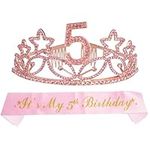 5th Birthday Sash and Tiara for Girls - Fabulous Glitter Sash + Stars Rhinestone Pink Premium Metal Tiara for Girls, 5th Birthday Gifts for Princess Party