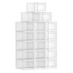 SONGMICS Shoe Boxes, Pack of 18 Stackable Shoe Storage Organisers, Foldable and Versatile for Sneakers, Fit up to UK Size 11.5, Transparent and White LSP18MWT