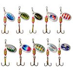 Spinner Lures- 10 Pack Metal Spinner Bait Set Rotating Sequins Fishing Lure Spoon Lures for Pike Trout Bass Salmon Perch