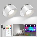 Speclux Battery Operated Wall Lights 2 Pack, LED Wall Mounted Lamp with Remote, 3 Color Temperatures & 13 RGB & Dimmable Magnetic 360° Free Rotation Rechargeable Sconces Wall Lighting (2 Pack White)