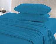 Extra Deep Fitted Sheets Plain Flannelette 100% Brushed Cotton Thermal Super Soft Warm Cosy 40cm Deep Fitted Sheets (King, Teal)