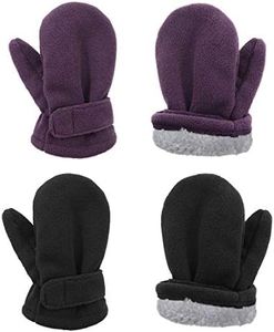 Durio Winter Kids Warm Gloves Girls Boys Thermal Knitted Gloves Toddler Gloves for Cold Weather Thicken Fleece Lined Mittens, Black & Purple, 6-12 Years
