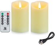 Guluto 3" x 4", Set of 2, Rechargeable Candles with Flickering Flameless Candles with 10 Key Remote and Timer, LED Candles Pillar Candles, Ivory Real Wax 3D Wick, for Home, Wedding, Birthday…