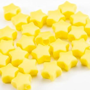 500PCS Acrylic Yellow 13mm Star Beads Pony Beads Large Hole for Jewelry Making Bracelets Necklaces Earrings Key Chains DIY Birthday Christmas Valentine's Day Present (Yellow)