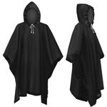 flintronic 2PCS Waterproof Poncho Adult, Reusable Rain Ponchos, EVA Rain Poncho, Lightweight Waterproof Raincoat with Hoods, Rain Cover Poncho for Camping, Hiking Travel Men Women (Black)