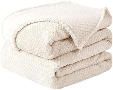 uxcell Flannel Fleece Bed Blankets, Soft Warm Microfiber Blanket, Mesh Fuzzy Plush 330GSM Lightweight Decorative Solid Blankets for Bed Beige Full (70"x78")
