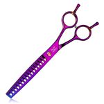 JASON 7.5" Dog Grooming Scissor - Professional Thinning Chunker Shear with 16 Teeth Japanese Stainless Steel Hair Scissors for Dogs, Cats and Other Pets (Chunker, Purple)