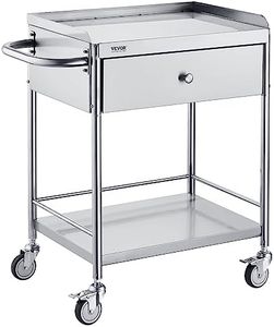 VEVOR Medical Cart, 2 Layers Stainless Steel Cart 100 kg Weight Capacity, Lab Utility Cart with 360° Silent Wheels and a Drawer for Lab, Clinic, Kitchen, Salon