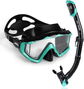 Snorkel Set Pano 3 Adult Snorkeling Gear, Professional Anti-Fog Diving Mask and Dry Top Snorkel, Tempered Glass Scuba Swim Mask for Freediving, Snorkeling and Swimming (Black/Ocean Green Set)