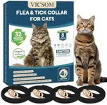 4 Pack Flea and Tick Collar for Cats, 32 Months Treatment, Waterproof Adjustable Kitten Flea Collar, Flea Prevention, Black