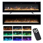 INMOZATA Electric Fire Wall Mounted/Recessed/Freestanding 178cm Electric Fireplace with Remote & Touch Screen Control 9 LED Color Flame Effect, 2 Heat Settings 900W&1800W, Crystal & Log Set