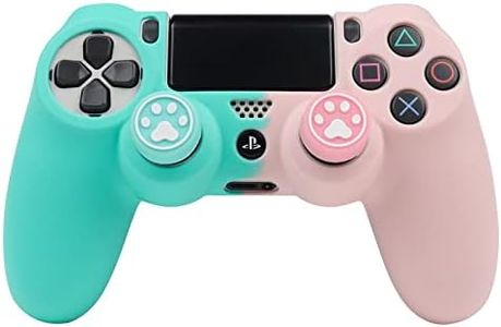 RALAN Pink Controller Skins for PS4, Silicone Controller Cover Skin Protector Compatible /PS4 Slim/PS4 Pro Controller with 2 Cute Thumb Grips Caps