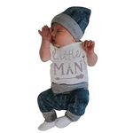 SHOBDW Boys Clothing Sets, 3PCS Newborn Baby Boy Cute Set Romper Tops+Long Pants Hat Outfits Clothes (3-6 Months, Short-Mommy's New Man)