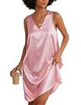 Ekouaer Women's Silk Nightgown Satin Sleep Tee Sleeveless Comfy Bridal Short Pajama Dress Pink