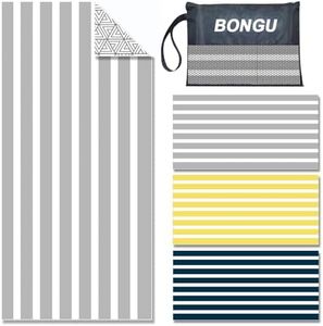 BonGu Beach Towel Oversized Stripe 180x90cm, Quick Dry Sand Free Beach Towels with Travel Bag Soft Beach/Pool Essentials for Men Women (Grey)