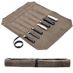 QCWN Waxed Canvas Chef Knife Roll Bag Heavy Duty Storage Knife Cutlery Tool Case with 7 Slots Wrapping Strap (Khaki)