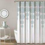 Lush Decor Stripe Medallion Shower Curtain-Fabric Mandala Bohemian Damask Print Design, 72" x 72", Blue