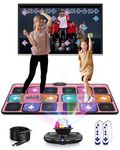 Acelufly Flannel Dance Mat - Wireless Dance Mats for TV with Camera, 2 Controllers, Colorful Disco Ball, Non-Slip Wrinkle-Free, Soft & Cozy Pad for Exercise, Gift for for Kids, Adults (Pink)