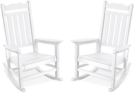 Stoog Set of 2 Outdoor Rocking Chairs, HIPS Plastic Porch Rocker with 400 lbs Weight Capacity, for Backyard, Fire Pit, Lawn, Garden and Indoor (White)