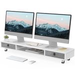 FENGE Monitor Stand, Dual Monitor Stand with 2 Drawers, Monitor Riser for 2 Monitors, Adjustable Height Computer Stand, Office Monitor Stands for Desk, Laptop, PC, TV, Printer,White
