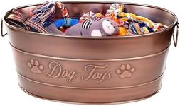 BREKX Indestructible Metal Dog Toy Bin - Galvanized Metal Bin with Handles for Accessory Storage - Pet Toy Basket, Blanket Basket - Storage Dog Toy Box, Farmhouse Decor (Copper - 25 Quart)