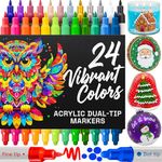 ARTISTRO Acrylic Paint Pens Markers for Rock, Fabric, Wood, Glass, Craft, Decoration - Dual-Tip Paint Markers - Stocking Fillers Idea for Teens, Grandkids, Kids - Art Supplies- 24 Colours
