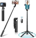 MACOO Selfie Stick Phone Tripod with Remote Upgrade Quadripod Design 40" Extendable Rechargeable Bluetooth Control Mini Compact Lightweight for Travel Compatible with iPhone Samsung All Cell Phone…