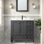 eclife 36" Bathroom Vanity Sink Combo Vintage Style with Painted Solid Wood Construction, Undermount Ceramic Sink W/Matte Black Faucet & Drain, French Grey