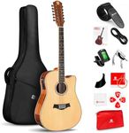 Vangoa 12 String Guitar, Acoustic Electric Guitar 12 Strings, Spruce Top, Sapele Body, Bone Nut, Natural, Gloss