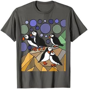 Smileteesbirdsa Funny Puffin Birds on Rocks Art T-Shirt