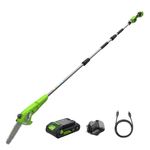 Greenworks 24V 8in Cordless Pole Saw, 2.68m Long Reach Pole Pruner for Tree Pruning, 20cm Electric Mini Chainsaw with Auto-Oiler, 6.7m/s Chain Speed with 2Ah Battery and 30W USB C Charger