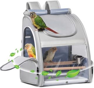 Bird Carrier,Travel Bird Cage,Bird Backpack for Small Birds Parakeet,Canary,Parrot, Finches,Cockatiel.Portable Outdoor Bird Bag with 2 Wooden Perch, Double-Clamp Cup, Detachable Poop Tray (Gray)