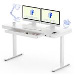 FLEXISPOT 55" White Electric Standing Desk with Drawers, Quick Assembly Home Office Sit Stand Desk with Storage, USB Charging, Computer Desk for Home Office (White Top + Adjustable Frame, Comhar)