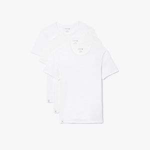 Lacoste Men's Essentials 3 Pack 100% Cotton Regular Fit Crewneck T-Shirts, White, X-Large