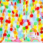 192Ft Rainbow Party Decorations Big Circle Dots Backdrop Garland Colorful Tissue Paper Polka Dots Hanging Curtain Streamer for Birthday Engagement Wedding Bridal Shower Fiesta Carnival Party Supplies