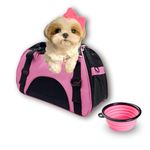 DONYER POWER Soft Sided Pet Carrier for Dogs & Cats Comfort Under Seat Travel Tote Bag, Travel Bag for Small Animals with Mesh Top and Sides, with a Small Collapsible Bowl PINK