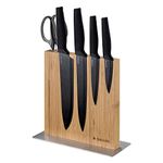 Navaris Double Sided Wooden Magnetic Knife Holder - Universal Wood Magnetic Block for Knives, Scissors, Kitchen Cutlery - Bamboo, 22.5 x 22 cm