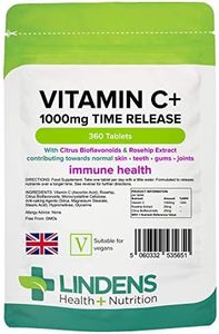 Lindens Vitamin C+ 1000mg – 360 Tablets – One-a-Day Time-Release Tablets with Citrus Bioflavonoids and Rosehip – Immune System Health – UK Manufacturer, Letterbox Friendly