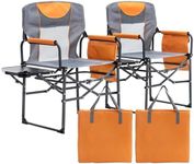 YOUGYM Wide Folding Director Chair with Table, Outdoor Camping Chair for Adults with Cup Holder Load 330 Lbs, Portable Lightweight Chair for Outside with Carry Bag for Patio, Orange-2Pack