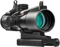 PINTY 4x32 Prism Scope with Fiber Sight, 4X Compact Tactical Rifle Scope with Fiber Reticle Sight, Iron Sights, Multicoated Lenses, Fiber Optical Scope for 20 mm Picatinny, Black