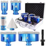 Diamond Core Drill Bit Set for Porcelain Tile Ceramic Marble Granite Drilling,BRSCHNITT 35/50/75/100mm Tile bit&1" Diamond Finger Drill bit&2" Chamfer bit&Adapter