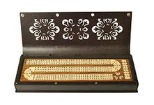 Palm Royal Handicrafts Continuous 3 Track Cribbage Wooden Cribbage Board of 120 House Inlaid in Teak and Maple Wood . Stylish Storage Box Available .