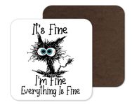 Coaster Cat Its Fine I'm Fine Everything is fine joke Gift Work Office Dining Tea coffe (1)