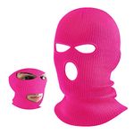 BBTO 3 Hole Knitted Balaclava Full Face Covering Winter Knitted Balaclava Protection Full Face Cover Thermal Winter Ski (Rose Red)