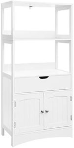 VASAGLE Bathroom Storage Cabinet, Freestanding Linen Tower, Tall Bookcase with 2 Open Shelves, 1 Large Drawer, 12.8 x 23.6 x 48 Inches, for Entryway, Kitchen, Study, White UBBC64WT